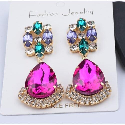 Colorful Glass Crystal Water Drop Long Earrings Jewelry For Women Bohemian Statement Rhinestone Party Earrings Accessories Femme
