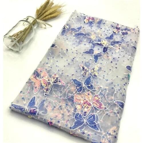 2020 new sequins lace embroidered fabric for wedding party formal dress high quality butterfly sequin lace fabric 1Yard