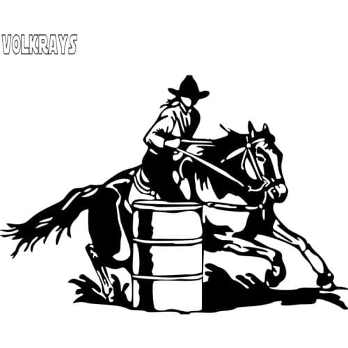 Volkrays Fashion Car Sticker Barrel Racing Cowgirl Girl Rodeo Horse Accessories Reflective Sunscreen Vinyl Decal,12cm*19cm