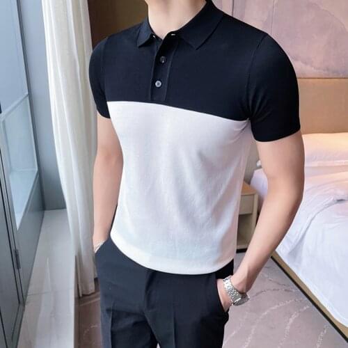 Color contrast Polo Shirt for Men Summer Short Sleeve Social Business Formal POLO Shirts British Style Streetwear Male Clothing