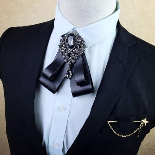 Mens British Bow Tie PU Leather Rhinestone Collar Flower Fashion Mens Womens Suit Shirt Accessories Handmade Jewelry Gifts