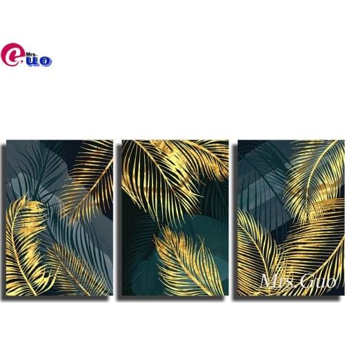 3pcs 5D Diy Round/Square Diamond Painting Pretty Leaves Diamond Mosaic Embroidery Cross Stitch Triptych Abstract Golden Leaf