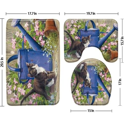 Flower And Cat Bath Mat 3-Piece Set Watercolor Animals Bathroom Rug Carpet Anti Slip Mats Toilet Seat Cover Bathroom Products