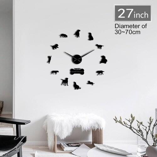 Labrador Self Adhesive Animals DIY 3D Wall Clock Dog Breeds Big Time Clock Dog Club Puppy Lover Room Wall Art Decor