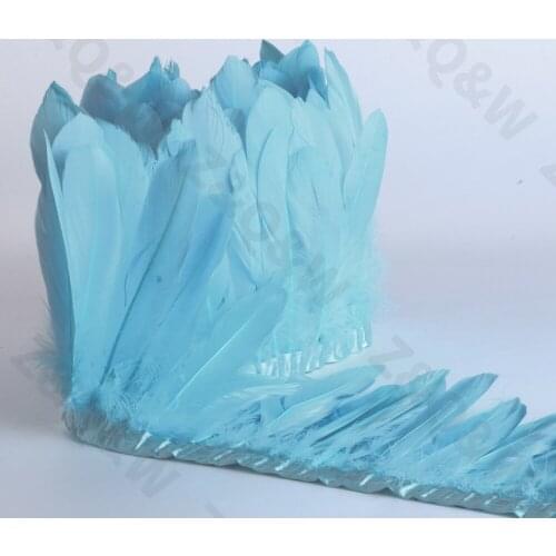 Natural goose feather dyed light sky blue made of 2 meters cloth strips diy feather skirt shawl stage wings decoration