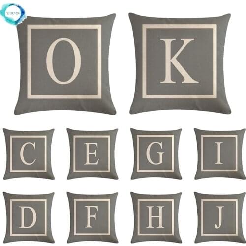 26 Letters English Alphabet Decorative Pillow Cover Texture Gray Cotton Linen Cushion Cover Chair Home Decor Pillowcase 45x45cm