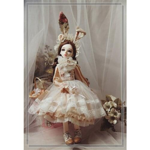 BJD Doll Clothing fits with 1/3 1/4 MDD Size floral taupe vintage lace and pearl doll accessories