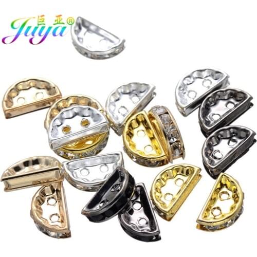 Wholesale 50pcs Cz Rhinestones Spacer Beads Gold/Black Small Semicircle Jewelry Beads For Beadwork Beading Jewelry Making