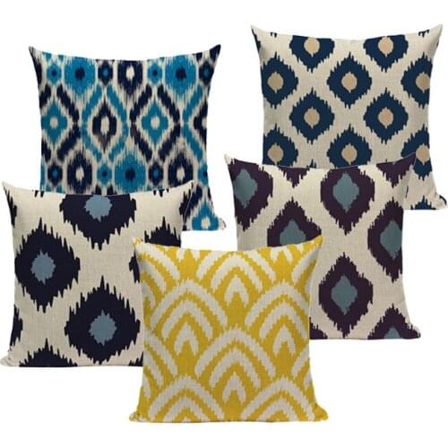 Wholesales Linen Pillow Cover Cushion Cover Abstract Blue Grey Yellow Watercolor Geometric Home Decorative Pillow Case 45x45cm