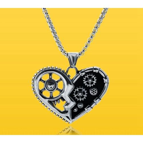 Hip-pop Steampunk Heart Gearwheel Necklace Stainless Steel Pendant Necklaces Fashion Unisex Jewelry Accessory