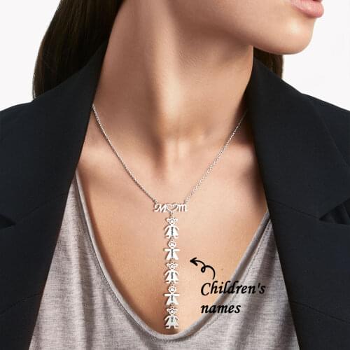 Personalized Mothers Day Jewelry Customize Name Necklace Engrave your Childrens Names Stainless Steel Mom Boy Girl Pendant