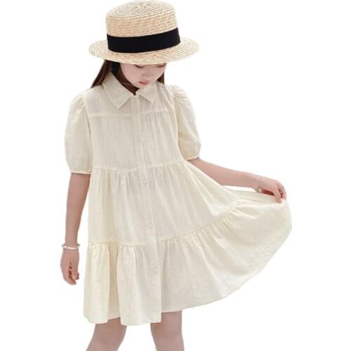 Dress Girl Solid Color Kids Party Dresses For Girls Summer Kid Dress Casual Style Girl Costume 6 8 10 12 14