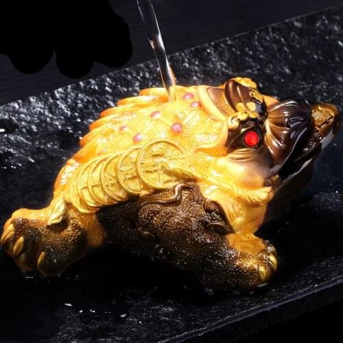 Resin Handcrafted Gift Gold Toad Color Change Tea Pet Chinese Tea Set Creative Brave Troops Decoration Tea Room Lucky Ornament