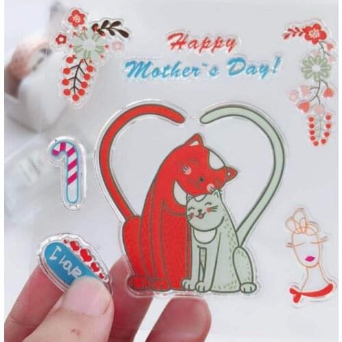 Happy Mothers Day Cats Love Transparent Clear Silicone Stamp/Seal DIY Scrapbooking/photo Album Decorative Clear Stamp Sheets