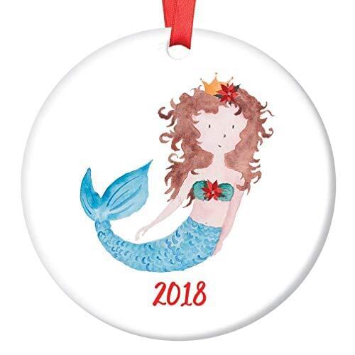 Mermaid Christmas Ceramics Ornament 2018 Cute Ocean Fish Girl Sea Mermaid Keepsake Holiday Birthday Present Gift For Little Girl