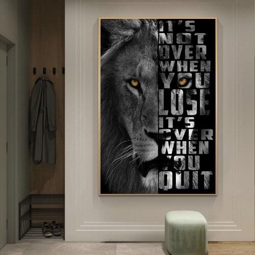 Inspirational Phrase on African Lion Head Canvas Art Posters and Prints Black and White Animals Paintings on the Wall Pictures