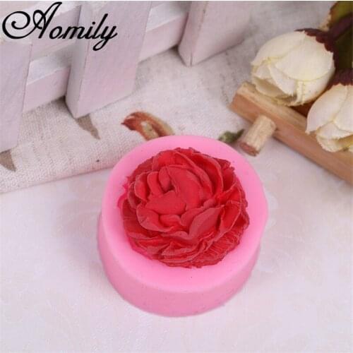 Aomily 4CM Rose Flower Silicone Fondant Chocolate Mould 3D Rose Soap Mold Candle Polymer Clay Molds Crafts DIY Forms Base Tools