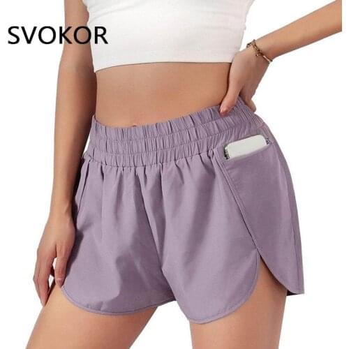 SVOKOR Sport Shorts Women Summer Pockets Workout Gym Shorts Fitness Casual High Waisted Bottoms Athletic Trainging Solid