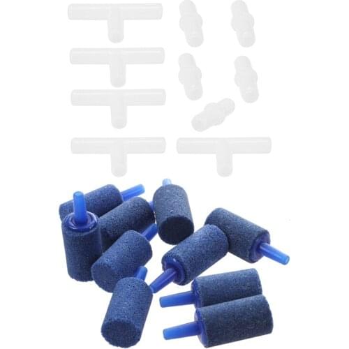 10PCS Aquarium Air Tube Tubing Connectors Filters & 10Pcs Blue Fish Tank Cylinder Aquarium Bubble Air Stones 15Mmx25Mm