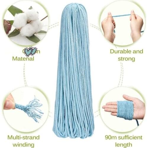 Natural Macrame Cotton Rope Cord Craft Knitting Thread String Wall Hanging Plant Hanger Garden Flower Pot Holder Blue
