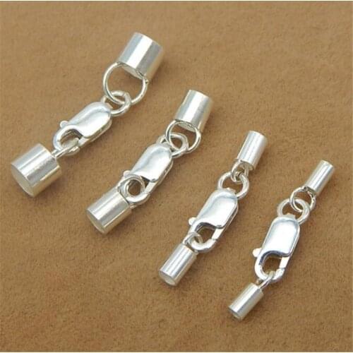 2pcs/lot 1.5/2/2.5/3/4MM 925 sterling silver End Caps Lobster Clasps Jump Rings Connector Fit Round Bracelets Leather Cord DIY