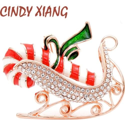 CINDY XIANG 2 Colors Choose Rhinstone Christmas Sled Brooches For Women Festival Party Brooch Pin Enamel Jewelry Good Gift