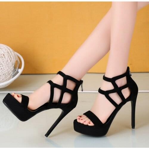 2020 NEW Suede shoes Sandals fish mouth high heel fashion waterproof platform sandals large size back zipper suede shoes