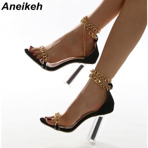 Aneikeh Metal Decoration Women Shoes Pumps Leisure Fashion Round Toe Square Heel Solid Office Career Slip-On Black Size 35-42