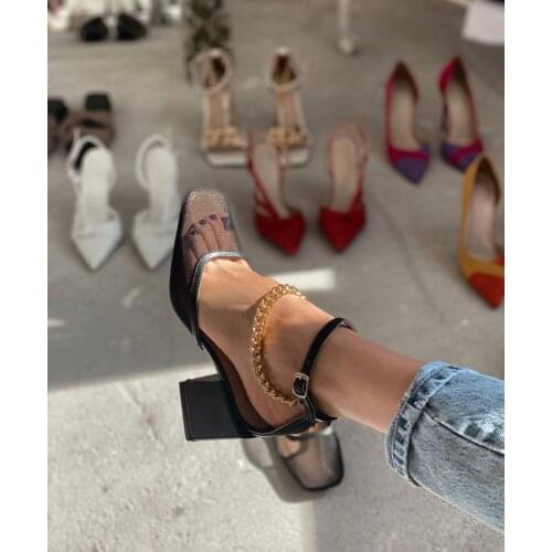 Womens High Heels Green Black Gold Chain туфли женские Ladies Wedges Shoes Pumps Platform 2020 2021 Sliders Sandals Lolita