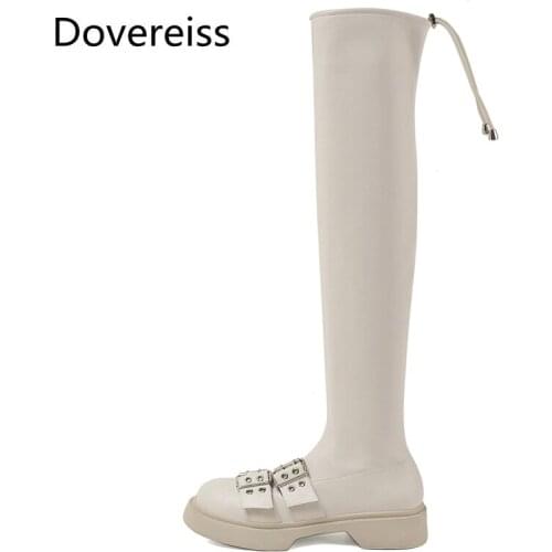Dovereiss Fashion Womens Shoes Winter Sexy Elegant Concise Zipper Mature beige Round toe platform Over the knee boots 33-40
