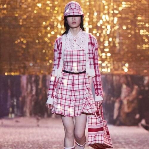 Runway Designer High Quality Spring Autumn Fashion New WomenS Set Knitted Jacket Vest Dress Party Vintage Check Two Piece Suit