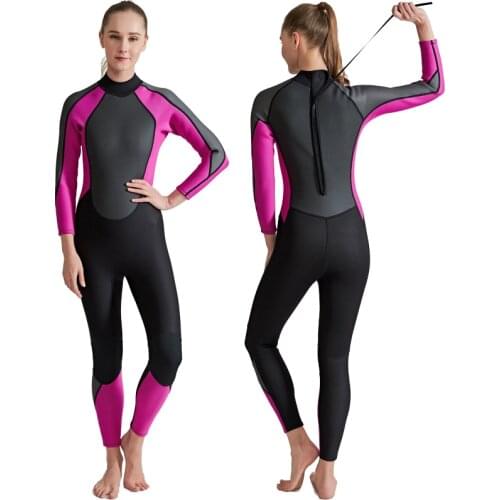 Womens Wetsuit Full 3mm Neoprene Surfing Scuba Diving Snorkeling Swimming Suit Pink/Black Back Zipper Fullsuit Jump Suit