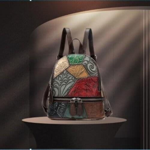 2020new First Layer Cowhide Womens Backpack Contrast Color Small Bags Mini Personality Small Backpack For Women Free Delivery