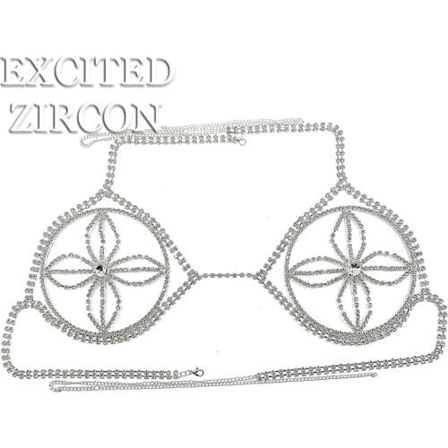 Bohemian Beach Sexy Chest Chain for Women Full Rhinestone Petals Chest Chain Shining Crystal Bra Body Necklace Choker Jewelry