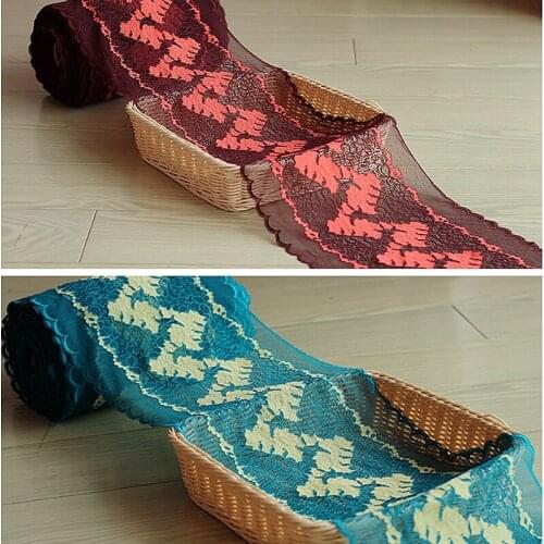 10meters Mesh Elastic Embroidery Trim Ribbon Blue DIY Wedding Dress Handmade Patchwork Craft Sewing Supplies Material 22cm Wide