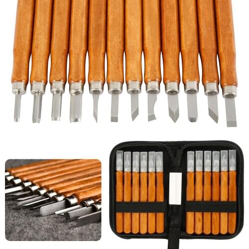 12pcs Wood Carving Tools DIY Woodcut Knife StoneSculpture Woodworking Hobby Arts Craft Cutter Graver Sculpt Pottery Ceramic Clay