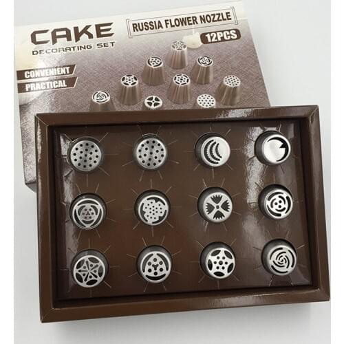 12PCS Stainless Steel Russian Tulip Nozzles Fondant Icing Piping Tips Pastry Tubes Set Cake Decorating Tools Rose Flower Shaped