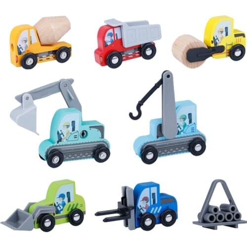 8PCS Wooden Mini Cars Truck Engineering Vehicle Model Toys Kids Education Toys Simulation Cars Baby Boys Gift