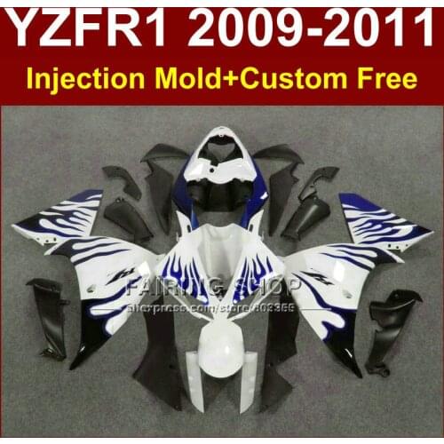 White blue motorcycle fairings for YAMAHA YZFR1 2009 2010 2011 Injection mold YZF R1 09 10 11 12 R1 bodyworks YZF1000+7Gifts