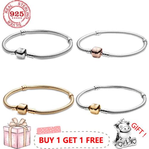 100% 925 Sterling Silver Pan Pan Bracelet Silver Classic Button Base Bracelet Fit European Charm Bracelets Women Jewelry