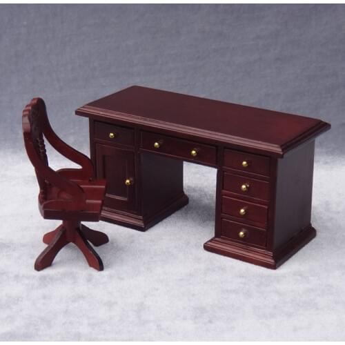 Doub K 1:12 Wooden Miniature simulation desk chair for dolls Dollhouse Furniture toy pretend play toys for girls kids gifts
