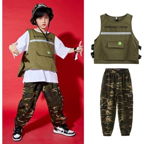 ChildrenS Loose Vest Camouflage Pants Suit Boys Hip-Hop Street Dance Performance Clothes Jazz Modern Dance Rave Clothes DN9197