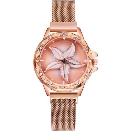 Women Quartz Watch Flower Plate Water Drill To Run The Iron-absorbing Magnet Strap Female Watch 360 Degrees Rotation Watch
