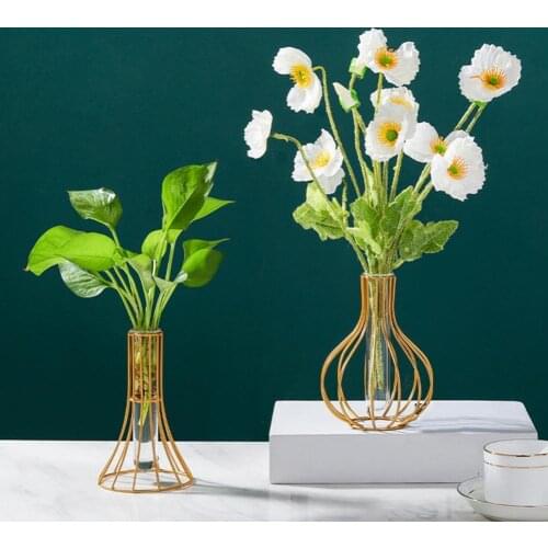 Long Lasting Compact Iron Geometric Glass Test Tube Vase for Garden