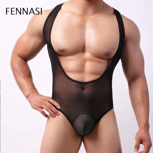 FENNASI Mens Sexy Underwear Hollow Out Voile Leaky Chest One-Piece Sexy Set Sex Toys Erotic Products Intimate Goods Porno