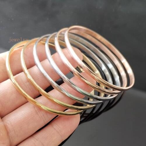 GNAYY 6pcs/set mixed color stainless steel Round cuff bangle women ladies bracelet tri color 4mm 68mm