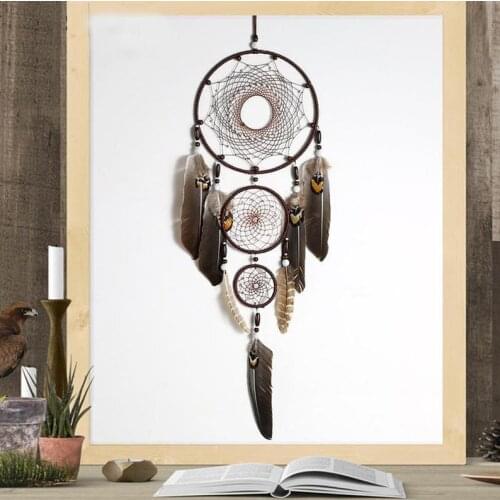 Indian feathers dream catcher, DIY handmade craft, dreamcatcher with 3 rings, handmade room decor, birthday gift, bedroom decor