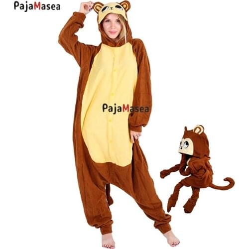 PAJAMASEA Brown Monkey Onesies Adult Onsie Family Party Animal Costume Cosplay Piece Jumpsuit Button Romper Raccoon Kigurumi