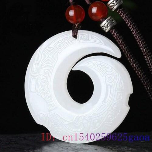 White Jade Rune Pendant Women Jewelry Chinese Charm Gifts Men Natural Jadeite Necklace Double-sided Amulet Fashion Carved