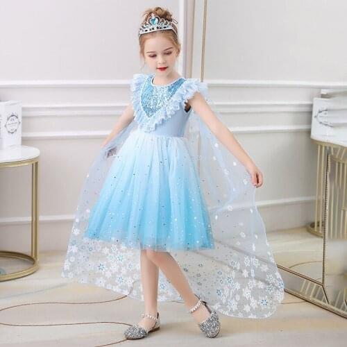 Summer Blue Frozen Cloak Fancy Girl Dresses Princess Dress Sleeveless Girl Dresses Show Dresses for ages 2 to 10